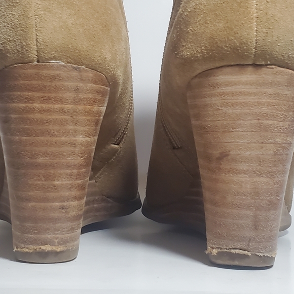 Lucky Brand Women's Bootie Yakeena Zip Wedge Honey Tan Oiled Suede Ankle Sz. 10 - Picture 9 of 14